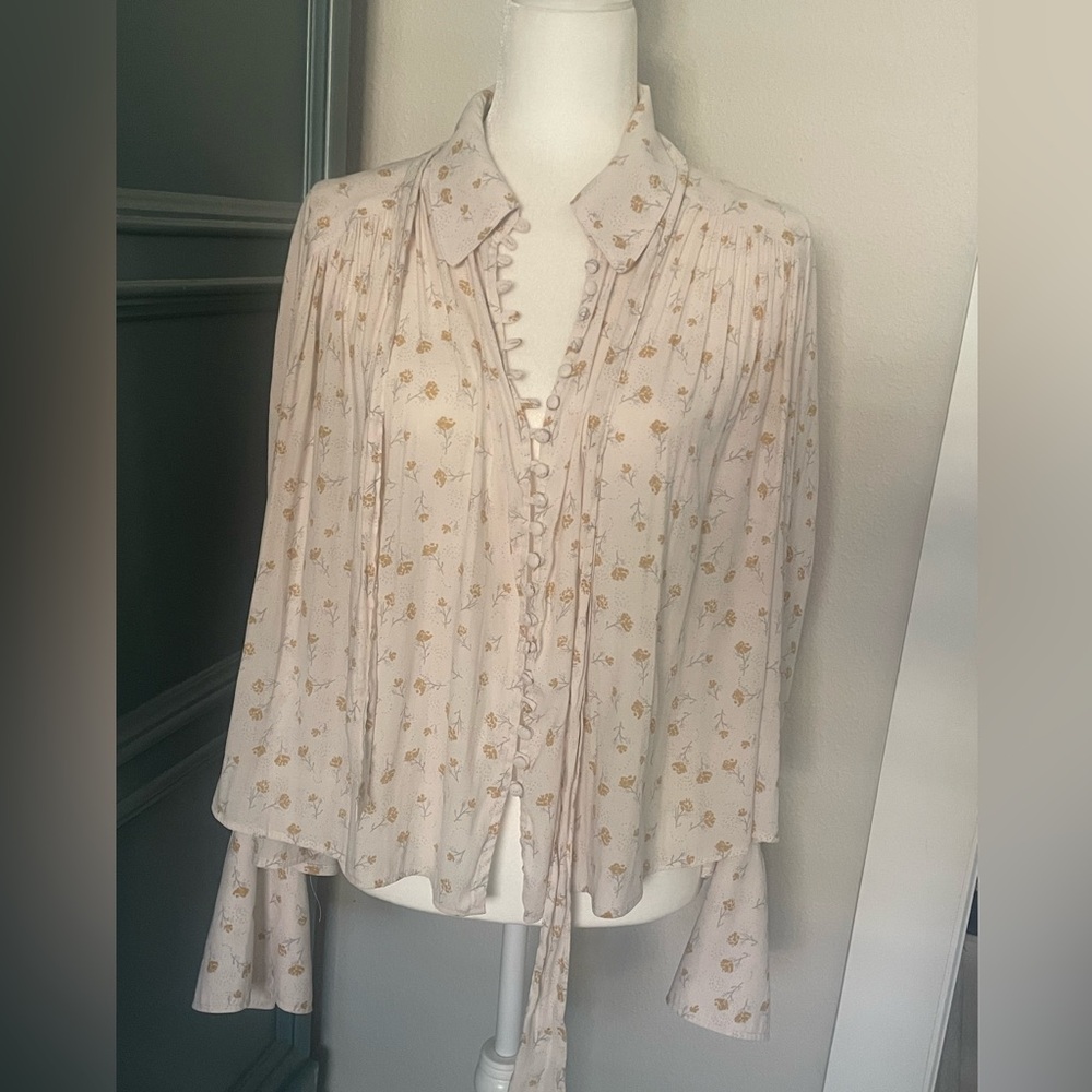 Free People Modern Muse Blouse- Cream and Yellow Floral